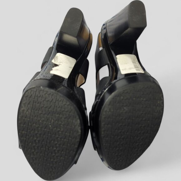 New MICHAEL KORS Carla Platform Sandal Heel Size 5.5 Black Leather Buckle NO Box - Picture 9 of 12